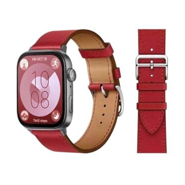 Imagem de GANYUU Pulseira retrô para Huawei Watch Fit 3 pulseira de couro bovino italiano de substituição rápida Correa para Huawei Fit 3 Fit 2 Watch Band (vermelho B03, serve para 3)