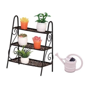 Imagem de oshhni Acessórios de decoração em miniatura para casa de bonecas, modelos de cenários em miniatura, kit de prateleira para plantas, miniaturas de vasos de, Preto