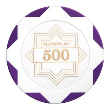 Imagem de SLOWPLAY Nash Clay Poker Chips White Gold Edition, composto de argila pesada de 14 gramas, fichas grandes de 40 mm a granel, pacote de 50 com denominação de 500
