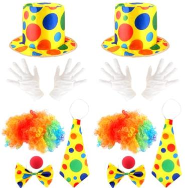 Imagem de Flotory 12 Pcs Adult Clown Costume Accessories Clown Wig Nose Hat Bow Tie and White Gloves for Men Women Halloween Cosplay Pretend Play Party