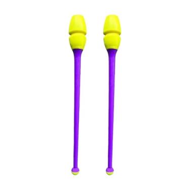Imagem de oshhni 2x Bastões de Ginástica Rítmica com Cabeça de Borracha, Fáceis de Controlar, Portáteis, 45,5 cm (17,91 polegadas), para Prática e Apresentações, Amarelo E Violeta