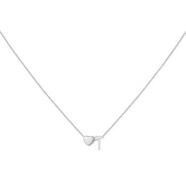 Imagem de brenstof Colar feminino com inicial de coração dos EUA - Colar com pingente de letra A banhado a ouro 18K delicados colares de coração minúsculos colares de inicial para presentes de aniversário para