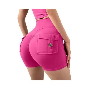 Imagem de Shorts De Yoga De Cintura Alta Para Mulheres Com Bolso, Leggings Com E