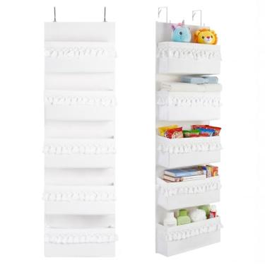 Imagem de Pomodee Organizador de berçário sobre a porta de armazenamento, organizador de porta de armário, decoração boho, organizador de armário para quarto, berçário, banheiro, branco