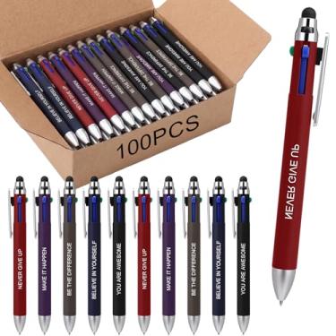 Imagem de Yexiya Pacote com 100 canetas esferográficas multicoloridas, 4 cores, canetas esferográficas multicoloridas, 2 em 1, para telas sensíveis ao toque, escritório, enfermeiras, professores, brindes de