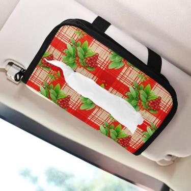 Imagem de SEHANY Porta-lenços de carro xadrez vermelho cereja, caixa de lenços para carro, viseira solar, porta-guardanapos, dispensador de máscara de carro retangular, caixa de lenços de papel de veículo para