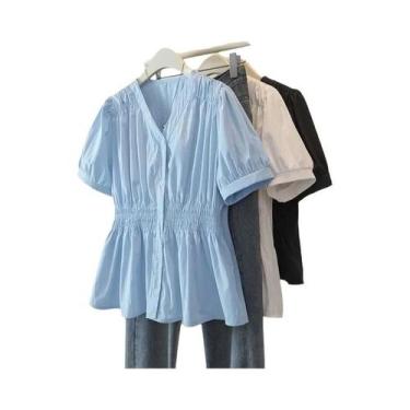 Imagem de Camisa Blusa Feminina plus Size 200 Libras Com Cintura Elástica Decote