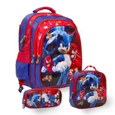Imagem de Kit Mochila Escolar Masculina Sonic Reforçada Tam G Costa - TOYS 2U