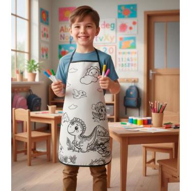 Imagem de Avental Infantil Escolar Para Pintar Aula De Arte e Recreação Com Forr