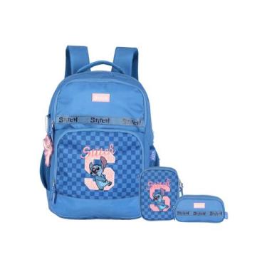 Imagem de Kit Lilo Stitch Mochila Costas + Estojo Box + Estojo Triplo - Luxcel, 