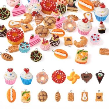 Imagem de Craftora Pingente de resina de imitação de comida com 44 peças, fofo, copo, pão, rosquinha, brinde, pingentes, berloques para artesanato, faça você mesmo, brincos, pulseiras, colares, joias