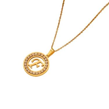 Imagem de TINCOLIA Colar redondo de aço inoxidável com 26 letras incrustadas em diamante, corrente simples e exclusiva em forma de O