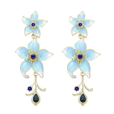 Imagem de EleQueen Brincos femininos com pingente de flor esmaltada, joia floral vibrante para dia dos namorados/aniversário/festa, Zircônia cúbica, Zircônia cúbica