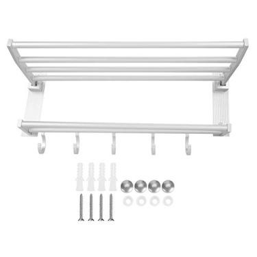 Imagem de FTVOGUE Prateleira de Banheiro de Alumínio de 40cm, Toalheiro de Superfície Polida Com Prateleira de Armazenamento e Parafusos Fixos para Pendurar Toalhas de Organização e Roupas