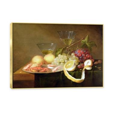 Imagem de NHLDZYH Moldura dourada. Tela de frutas botânica vintage, impressão de estilo de pintura a óleo vintage, decoração de jantar rural de fazenda, pronta para pendurar. B50. 50 x 70 cm