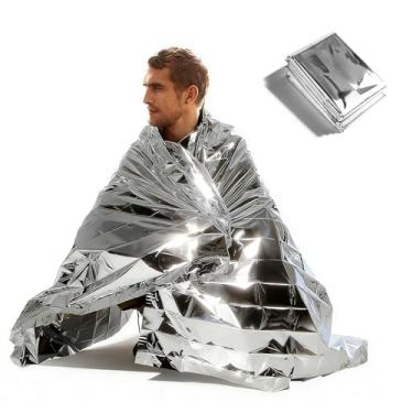 Imagem de Cobertores térmicos de emergência, cobertores reutilizáveis de Mylar, cobertor de sobrevivência de folha impermeável para acampamento, kits de sobrevivência, ao ar livre, prata (130 cm)