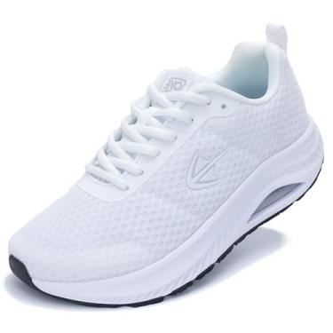 Imagem de RomenSi Sapatos femininos com bico largo, suporte de arco, tênis atlético, largo, para fascite plantar, 36-42, Branco, 9 Wide