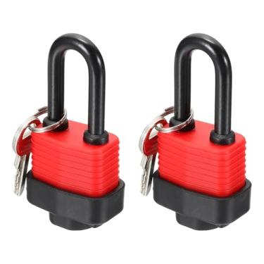 Imagem de PATIKIL 2 cadeados à prova de intempéries, aço de liga de aço de liga de 3 cm de largura, à prova de ferrugem, fechaduras de feixe longo envolto em vinil, à prova d'água, cadeado com cilindro de latão