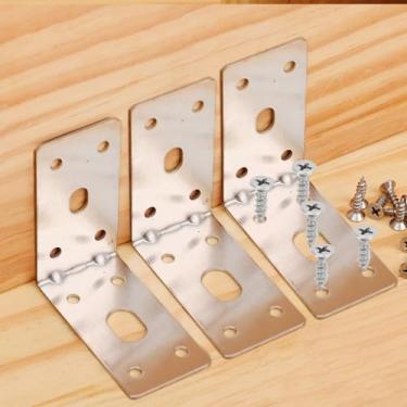 Imagem de 2 suportes de canto em forma de L, suporte de prateleira com parafusos, suporte de canto ajustável, suporte de canto para gaveta, 7 x 3,6 cm (prata de aço inoxidável)