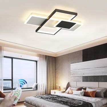 Imagem de Luminária de teto LED para sala de estar, dimerizável, moderna, em alumínio, com design geométrico, multifuncional, 99W, ideal para quartos, hotéis e cafés, com controle remoto. Grande, para