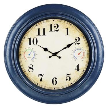 Imagem de Alarllok Relógio externo de 45 cm à prova d'água com termômetro e higrômetro, relógios de parede grandes rústicos vintage internos e externos para pátio, piscina, jardim, sala de estar, decoração de