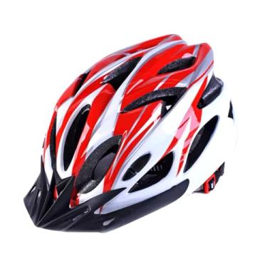 Imagem de Capacete de Ciclismo Aerodinâmico Visual Moderno, Proteção Para Bike, Patins, Respirável Com 21 Aberturas, Fivela Ajustável e Viseira Removível (Vermelho e Branco).