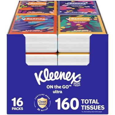 Imagem de Kleenex Lenços faciais em movimento, 16 pacotes para viagem, 10 lenços por caixa, 3 camadas (160 lenços no total), a embalagem pode variar