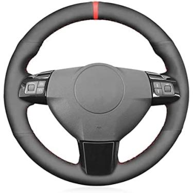 Imagem de Capa de volante de carro costurada à mão de camurça preta, para Opel Zaflra B 2005-2014 Signum Vectra C 2005-2009, para Holden Astra, linha vermelha e azul