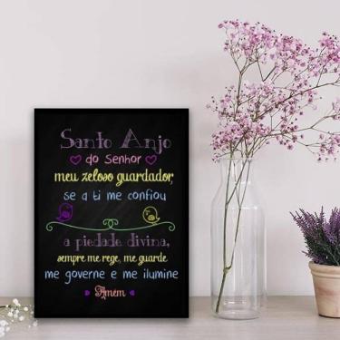 Imagem de Quadro Santo Anjo Do Senhor Colorido 33X24Cm Preta