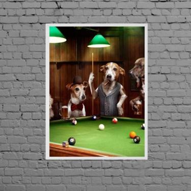 Imagem de Quadro Cachorros Jogando Sinuca 33X24Cm Branca