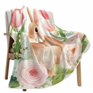 Imagem de Cobertor de páscoa, rosa, coelhinho, cobertor e mantas macias e aconchegantes de flanela de lã primavera tulipa floral para sofá-cama, sofá, cadeira, dormitório, primavera, férias, festa, decoração
