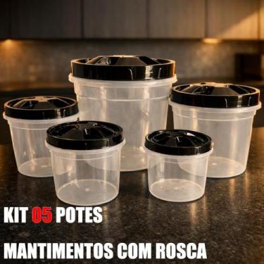 Imagem de Jogo 5 Potes Porta Mantimentos Transparente Tampa Com Rosca Resistente