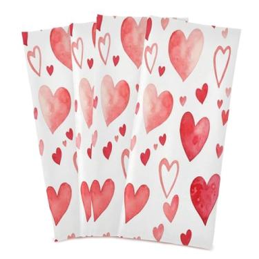 Imagem de Wassud Toalhas de prato de cozinha Coral Hearts pacote com 4 panos de prato macios com laço para pendurar toalha de mão super absorvente de secagem rápida toalhas de chá de mesa decorativas 71 x 45 cm