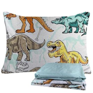 Imagem de Jogo de Cama Infantil 100% Algodão Solteiro 3 Peças Dinossauros Estamp