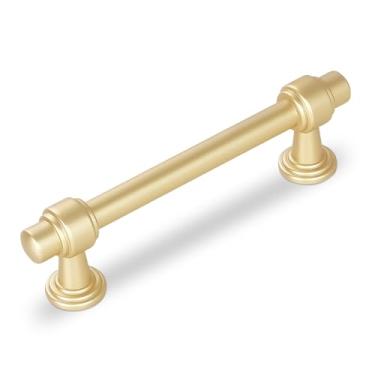 Imagem de GIYURO Pacote com 10 puxadores de armário dourados escovados 96 mm (3-3/4 pol.) Puxadores de armário de cozinha ferragens para puxadores de gaveta