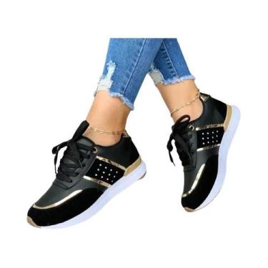 Imagem de Tênis Plataforma Feminino Em Couro Com Patchwork, Casual, Esportivo, P