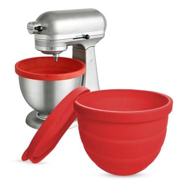 Imagem de Forros de silicone dobráveis para batedeira Kitchenaid com cabeça inclinada de 5 litros - inserção de tigela de silicone de grau alimentício segura para máquina de lavar louça - Acessórios de