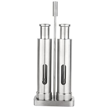 Imagem de Zhong Conjunto manual de moedor de sal e pimenta Moedor de pimenta de aço inoxidável Moedores de molho de especiarias com suporte de metal Ferramenta de cozinha (Cor: Preto)