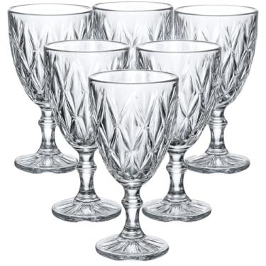 Imagem de Conjunto 6 Taças Diamond Vidro Transparente 240ML ou 340ML Taça Para Vinho Água Drinks Buffet Luxo Restaurante (340ML)