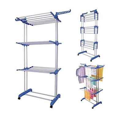 Imagem de Arejador de roupas de chão com roda dobrável, linha de lavagem de 4 camadas, prateleiras móveis, cabides de sapato, degraus de alumínio, organizador multifuncional para casa, casa