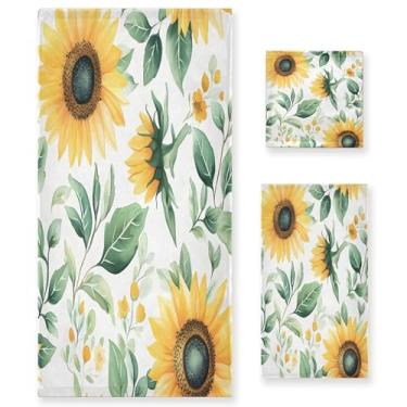Imagem de xigua Aquarela girassóis conjunto de toalhas de banheiro absorvente macio 3 peças toalha de banho toalha de mão toalhas decorativas para banheiro, academia, hotel, praia, piscina