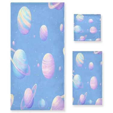 Imagem de xigua Glitter Planets Conjunto de toalhas de banheiro absorvente macio 3 peças toalha de banho toalha de mão toalhas decorativas para banheiro, academia, hotel, praia, piscina