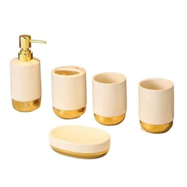 Imagem de THJKUPO Wash Suporte de escova de dentes para copo de enxaguante bucal dourado liso de cinco peças (D)