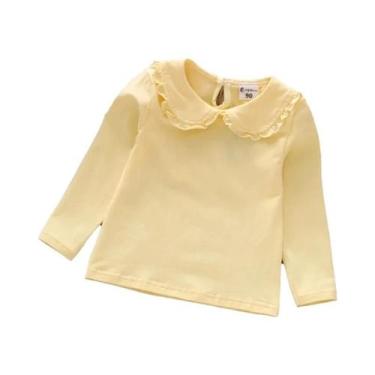 Imagem de Camiseta De Algodão Com Renda Para Meninas Pequenas, Manga Longa, Bran