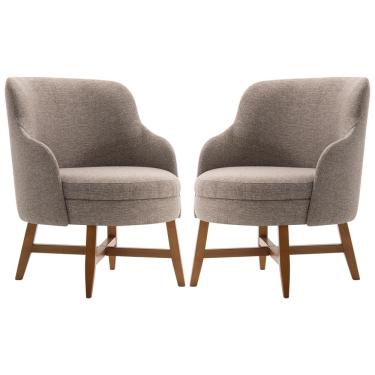 Imagem de Kit 2 Poltronas Decorativas Com Braço Amber Linho Cinza - Gran Belo