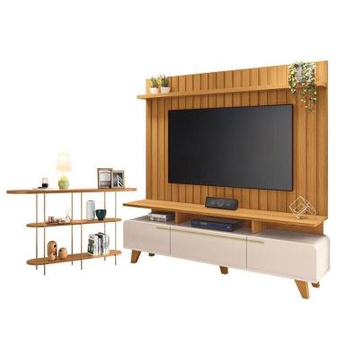 Imagem de Rack Bancada Essenza E Painel Link 2.0 Com Aparador Infinity Off White Cinamomo – Hb Móveis