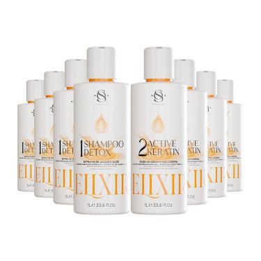 Imagem de Kit 4 Escovas Progressivas S&o Active Keratin Elixir + 4 Shampoos Detox 1litro