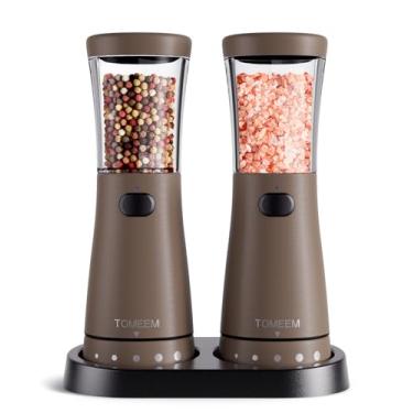 Imagem de Conjunto de moedor elétrico de sal e pimenta com base de armazenamento, conjunto de moedor de sal e pimenta recarregável de aço inoxidável com grande capacidade de 127 g, boca larga de 4,6 cm