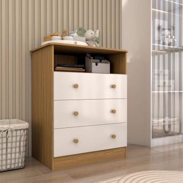 Imagem de Cômoda Infantil Sueño 3 Gavetas 100% Mdf Branco Brilho/Amendoa - Panorama Móveis
