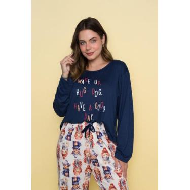 Imagem de Pijama Feminino Longo Suede Marinho Dogs - Pink Dream, M
